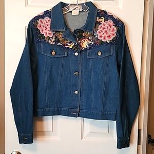 KK 88 DESIGNS BEADED JEAN JACKET MED EUC